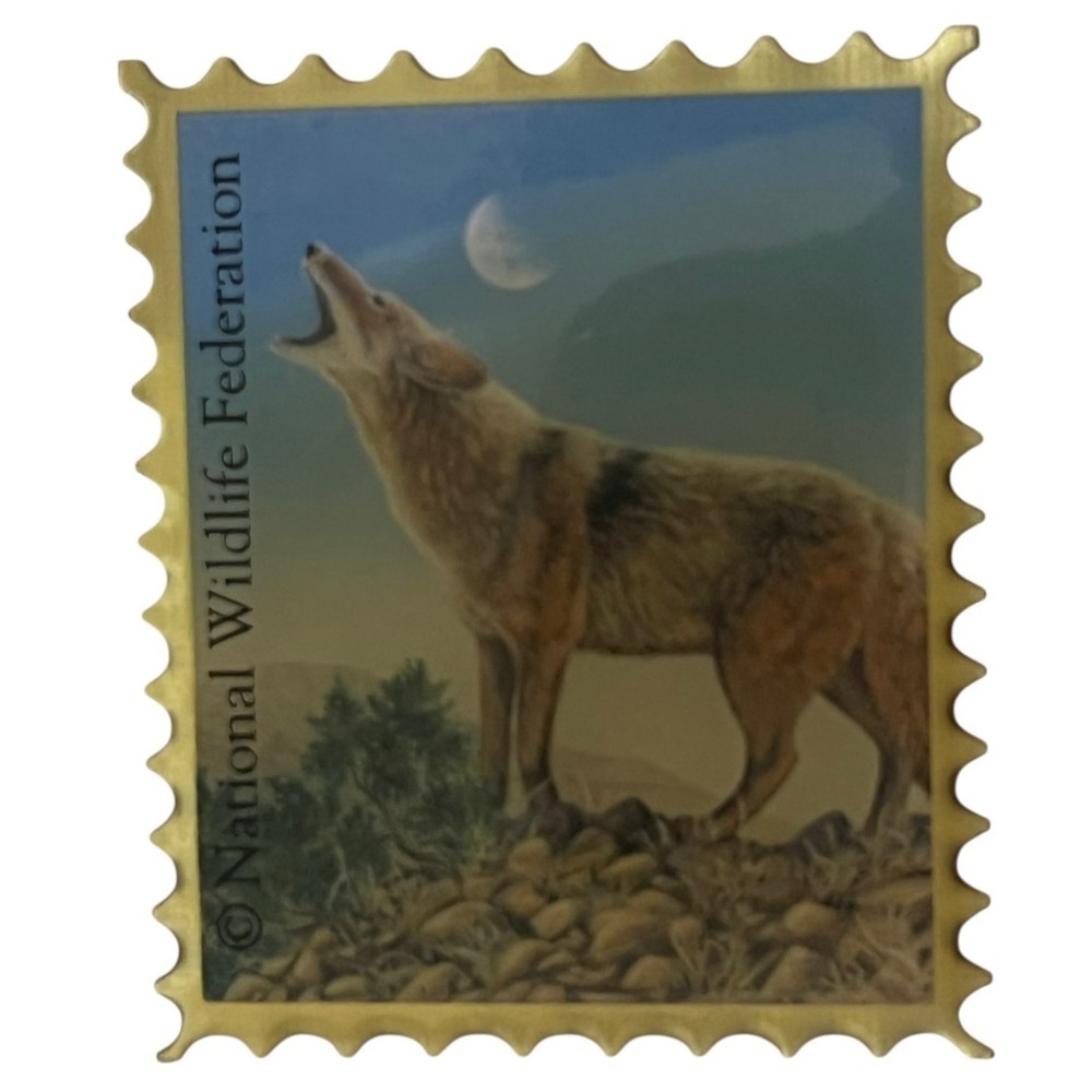 National Wildlife Federation Coyote Howling at Moon Stamp Pin Gold Tone Wildlife